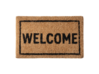 Welcome mat natural fiber doormat home decor entrance rug. Isolated On Transparent Background
