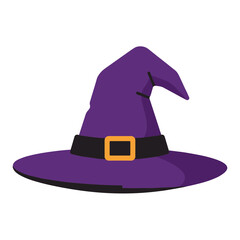 Naklejka premium Purple witch hat with black band and golden buckle design 
