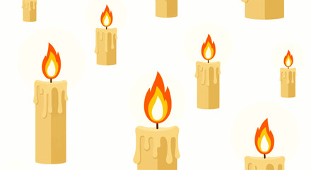 Seamless Pattern of Lit Candles with Dripping Wax, Warm Glow