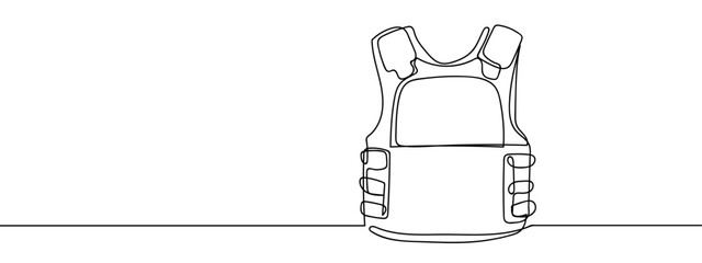 Continuous line hand drawn vector illustration of bulletproof vest isolated on transparent background. editable stroke.