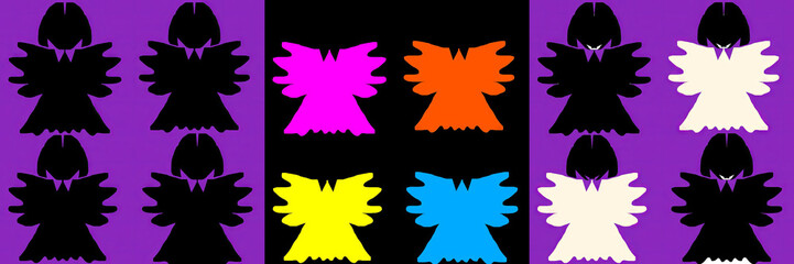 Colorful abstract angel silhouettes on a purple background  