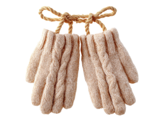 Warm knitted gloves tied with rope winter fashion accessory. Isolated On Transparent Background