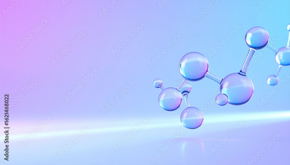 Poster elegant molecular structure visualization with transparent spheres representing atoms connected by b