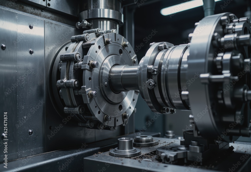 Poster horizontal boring mill machining large engine blocks in a precision workshop