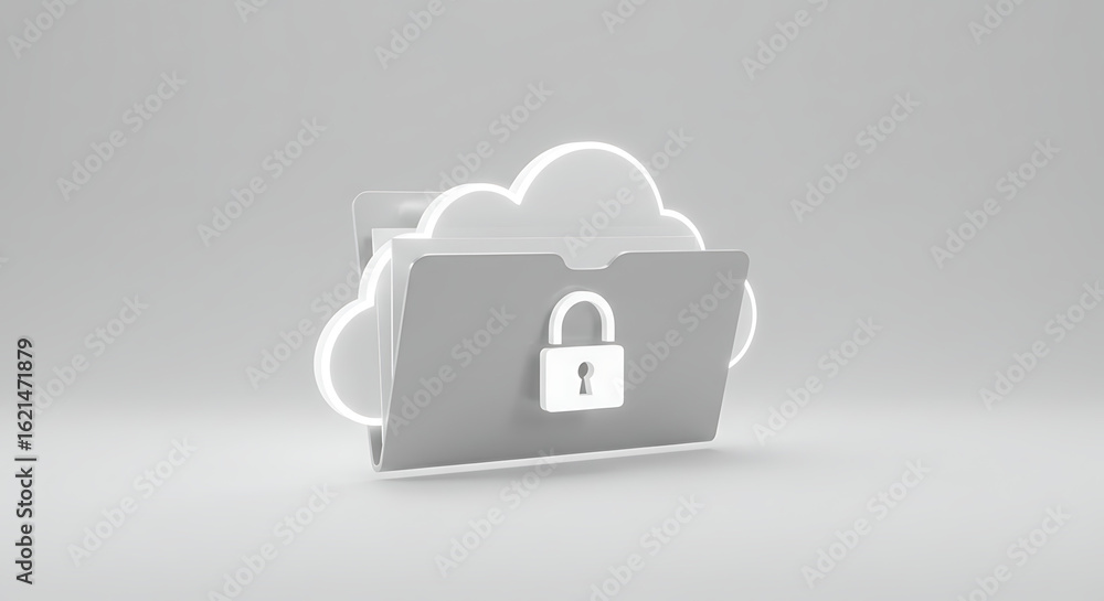 Aufkleber secured cloud storage concept: a visually striking representation of data security, with a lock supe