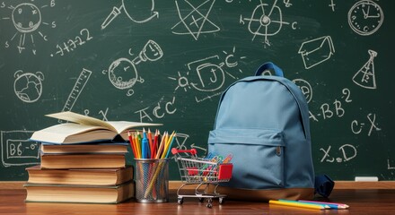 Back to School: Pastel Backpack, Books, and Chalkboard Drawings