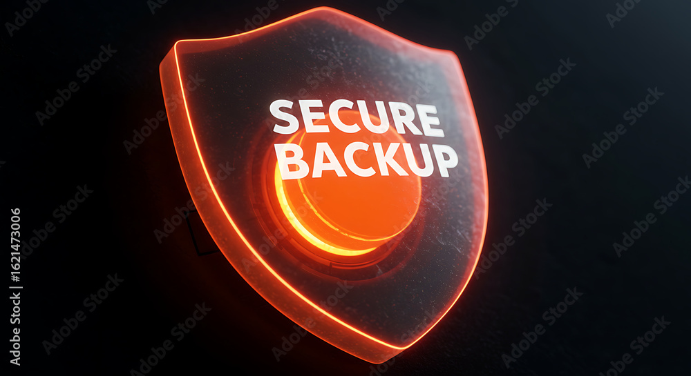 Poster digital fortress: a glowing shield, the beacon of digital security, radiates with the promise of sec