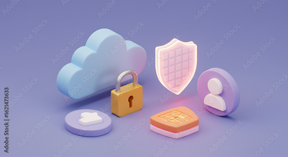 Poster cloud security: this image encapsulates the essence of digital protection, featuring a secure cloud,