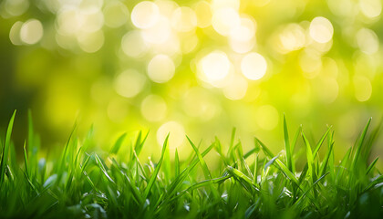 Obraz premium Green grass with sunset views