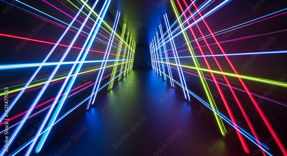 Poster abstract neon lights dynamic perspective futuristic tech music glow vibrant energy modern design pat