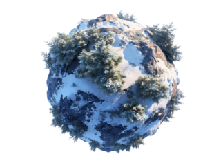 Winter wonderland planet snowy mountain peak coniferous trees. Isolated On Transparent Background