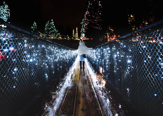 Christmas suspension bridge at night