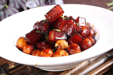 Chinese food, Cantonese food, Soy egg and Braised pork belly