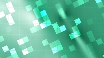 Aqua Mint Blend  Dynamic squares pattern background animation with light effects and a moving grid in shades of green - Powered by Adobe