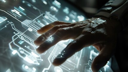 Fototapeta premium Hand interacting with futuristic screen