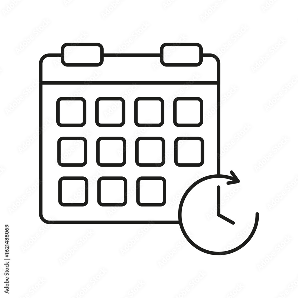 Poster calendar refresh icon. update schedule symbol. time cycle vector. event renewal graphic.