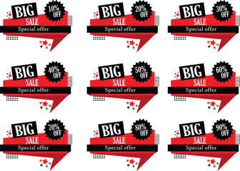 Collection of vibrant red speech bubble tags for special sales and offers