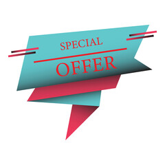 Special offer ribbon banner with teal and red accents for promotions
