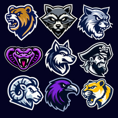 High School Sports Mascot Logo Vector Icon Set: Dynamic Team Emblems for Branding & Merchandise