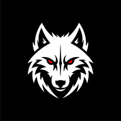 Stylized white wolf head logo on a black background.