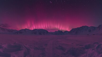 Arctic Aurora Borealis Paints Snowy Peaks in Vibrant Pink