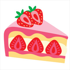 Cake slice emoji icon in vector illustration. Isolated cake emoticon in flat style ideal for food stickers, dessert symbols and celebration themes