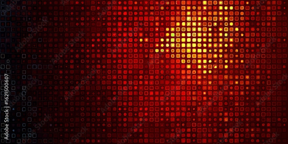Poster red background with many small squares of different colors