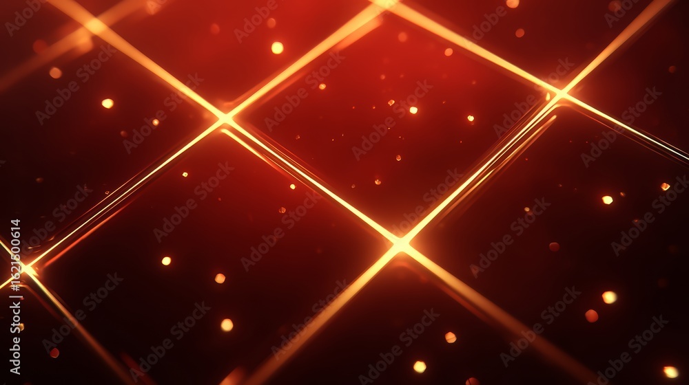 Poster red background with yellow squares and dots