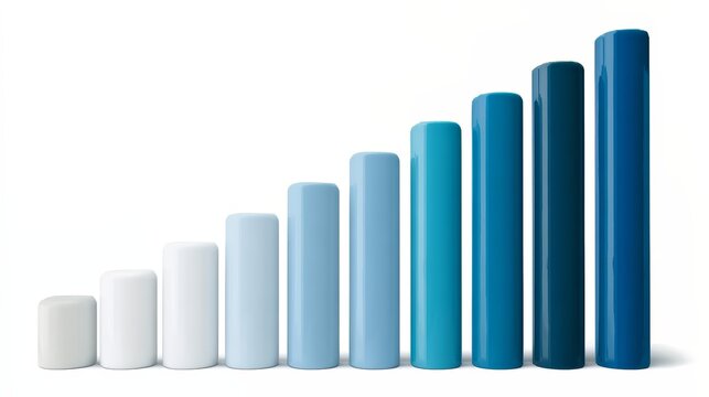 Series of blue and white cylinders are lined up in a row