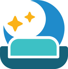 Stylized moon and stars over a teal platform