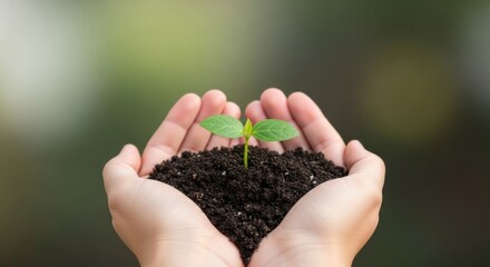 Nurturing new life seedling in hands, symbolising growth, hope and environmental care for a sustainable future