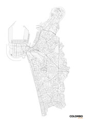 Fototapeta premium Black and White Highway Map of Colombo