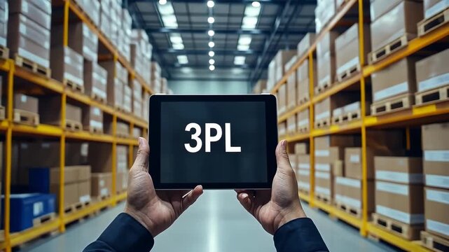 3PL logistics: Tablet display in warehouse.