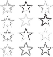 Set of grungy star icons, hand drawn vectors, non AI