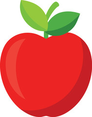 Vibrant red apple with green leaves on white background