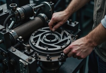 Obraz premium Hands adjusting a vulcanizing press for bonding rubber components