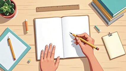 Hands Writing in a Notebook