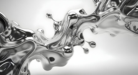Silver Liquid Splash Abstract Metal Chrome Glossy Wave Futuristic Background Design Texture Graphic Template