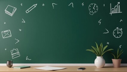 Creative Blackboard Design with Chalk Illustrations of Business and Learning Concepts