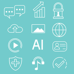 AI and Technology Icon Set – Flat Vector Symbols for Digital Services and User Interface Design