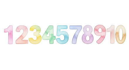 Watercolor illustration of numbers one through ten in a row on a white background design element