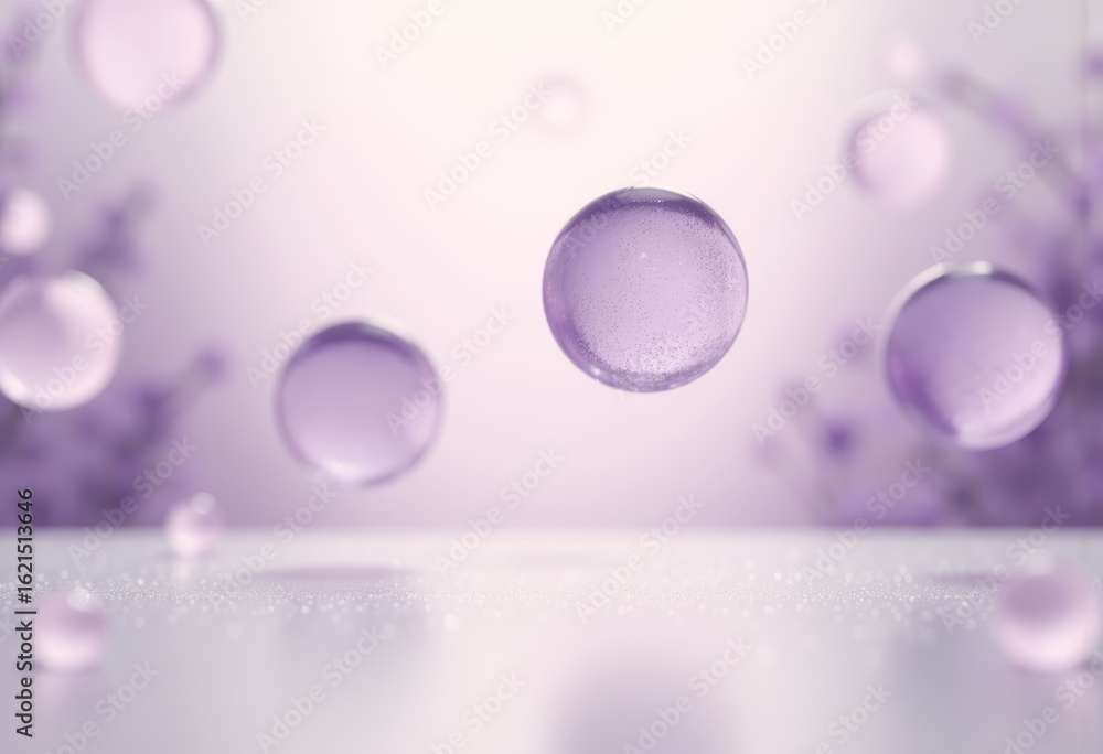 Poster minimalist abstract background with soft purple circles floating on white space