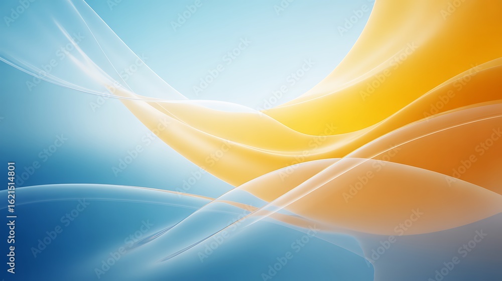 Canvas Prints flowing abstract waves of orange and blue with soft light background