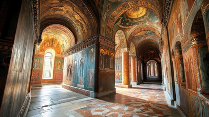 Obraz premium Byzantine Monastery Interior: A Journey Through Time