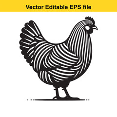 Vector art of stylized chicken with black and white stripes isolated on white background