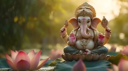 Lord Ganesha Hindu Deity Concept for Ganesh Chaturthi Celebration Ideal for use in spiritual, cultural, and religious-themed content.