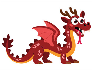 Cartoon character of a red Chinese dragon in flat illustration style, isolated on transparent background, great for Chinese New Year themed designs