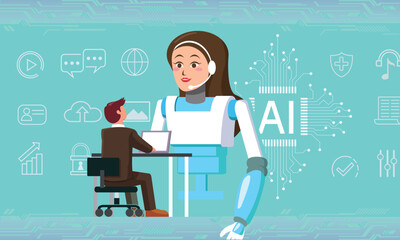 Artificial Intelligence Assistant Helping Businessman. AI Support for Remote Work