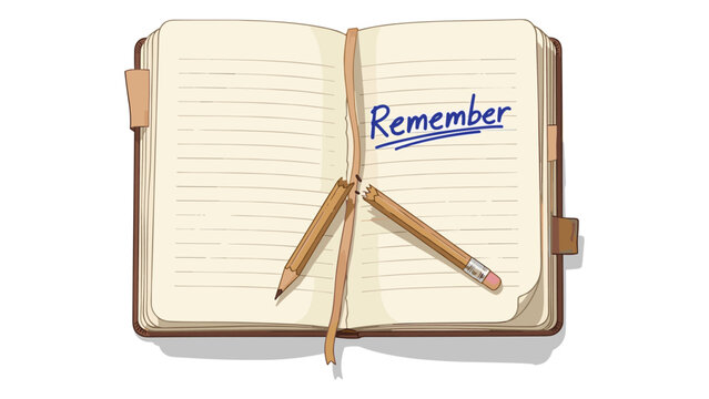 Open journal with the word Remember and a broken pencil for creative agencies