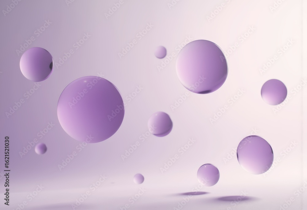 Poster minimalist abstract background with soft purple circles floating on white space